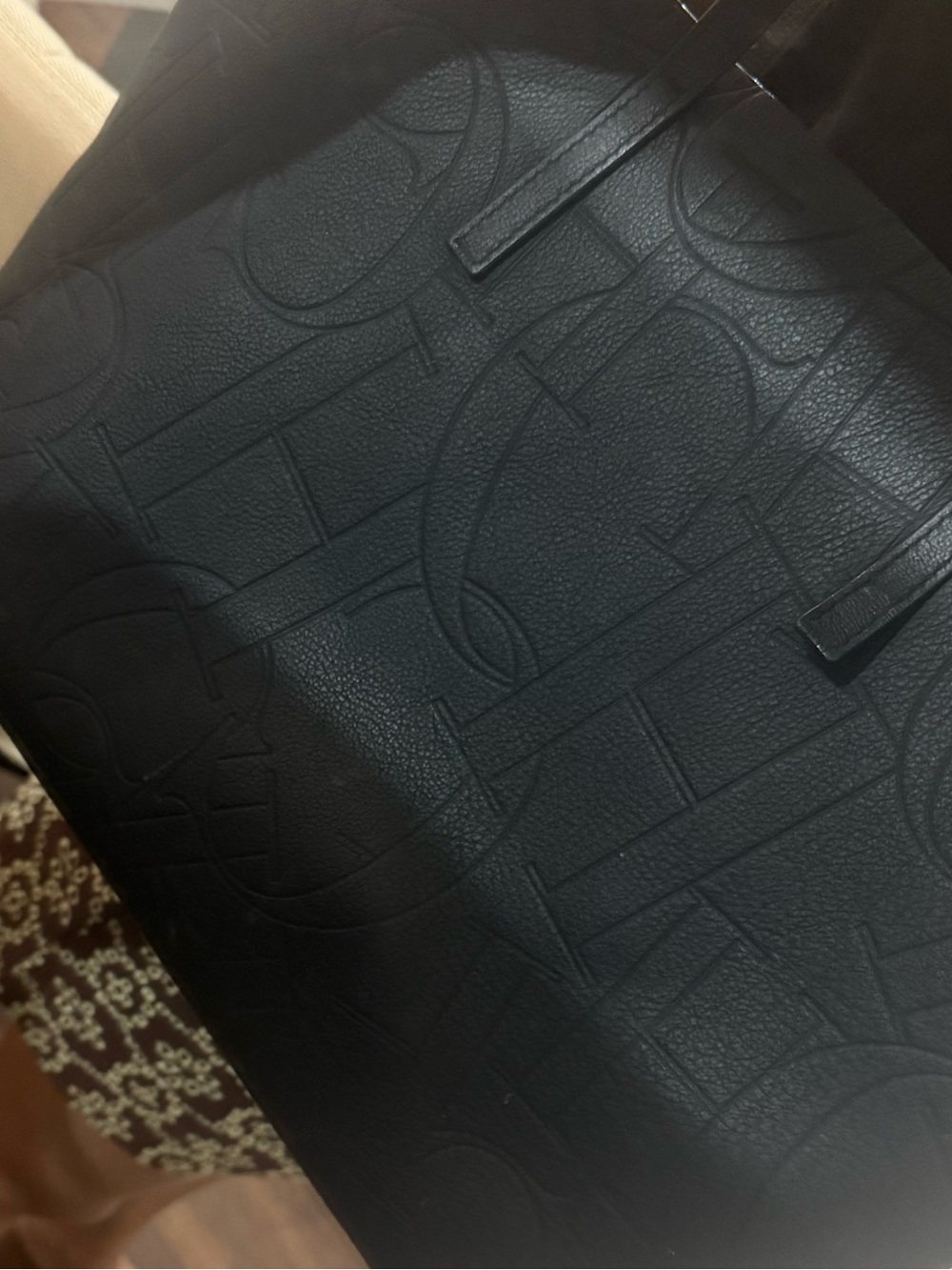 Carolina Herrera Black Embossed Leather Tote